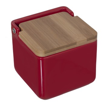 Salero Ceramica Rojo C/tapa Madera 12x12x12cm