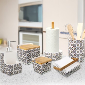 Wooden With Ceramic Base Paper Towel Holders Ø14x32cm