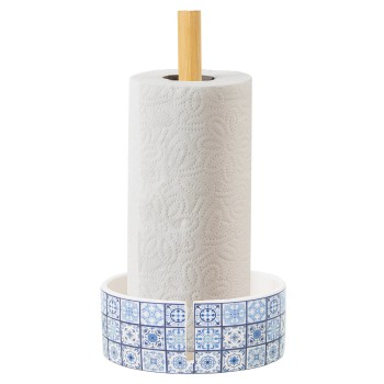 Portarrollos Madera C/base Ceramica Ø14x32cm
