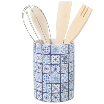 Ceramic Utensil Holders With Utensils Ø10x15cm, Utensilios:4x25cm