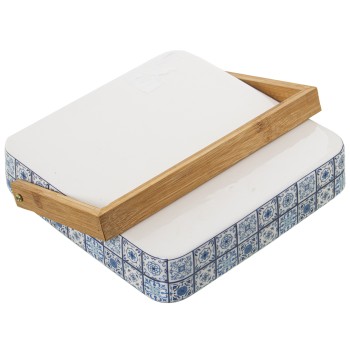 Porte-serviettes De Table En Céramique Et Bois _18x18x4cm