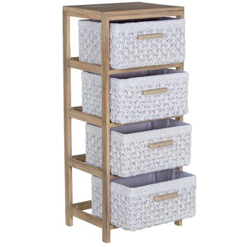 Cajonera Madera C/4 Cajones Tela, Madera Paulownia 40x30x94cm Cajones:36x28x19cm