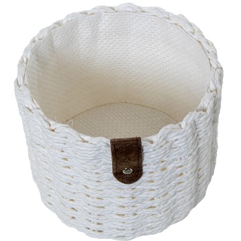 Set 3 Cestas Almacenamiento Tela Blanca Ø23x18+ø19x16+ø14x13cm