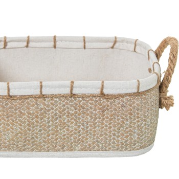 Set 3 Cestas Mimbre C/asas Natural Tela Blanca 40x30x18+33x23x14+28x18x12cm