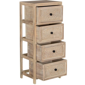 Cajonera Madera C/4 Cajones Mimbre, Madera Paulownia 40x30x94cm Cajones:36x28x19cm