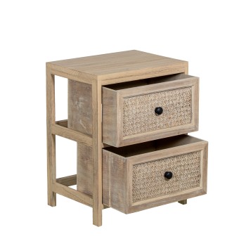 Cajonera Madera C/2 Cajones Mimbre, Madera Paulownia 40x30x52cm Cajones:36x28x19cm