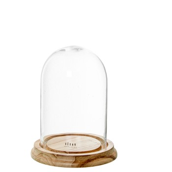 Campana Cristal Transparente C/base Madera Ø19x25cm