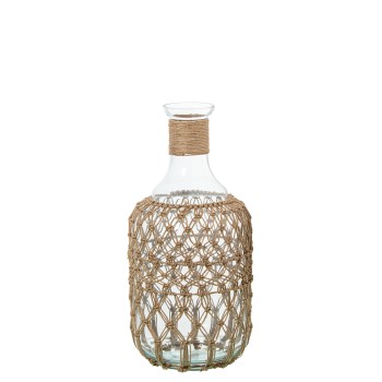 Jarrón Botella 38cm Cristal C/cuerda Ø19x38cm