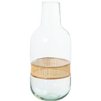 Jarrón Cristal C/mimbre Ø15x36cm
