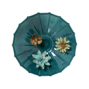 Decorazione Murale In Metallo Blu-fiori Ø25,5x6,5cm