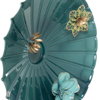 Decorazione Murale In Metallo Blu-fiori Ø35,5x7,5cm