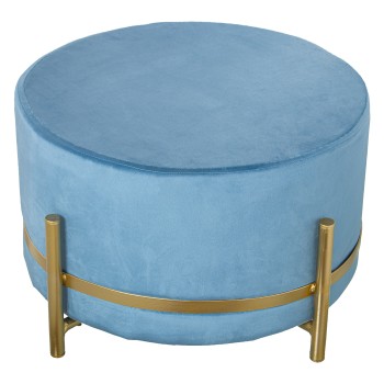 Blue Velvet Pouffe With Golden Metal Legs- Ø50x30cm