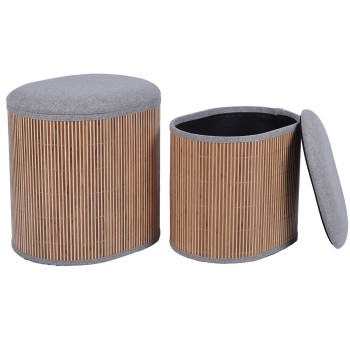 Pouf Bois/bambou/tissu Gris