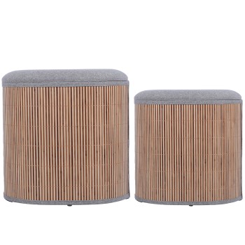 Pouf Bois/bambou/tissu Gris
