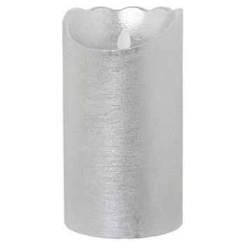 Vela Led De Cera Plata, Con Interruptor Ø10x17,5cm,pilas:2xaa No Incl
