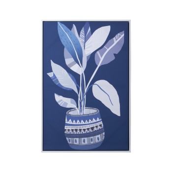 Printed Canvas With White Wooden Frame White And Blue Flowerpot- 60x4,2x90cm, Marco Blanco