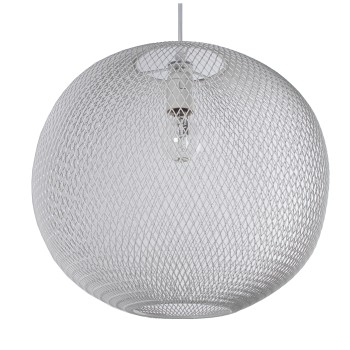 Lampada A Sospensione In Metallo Griglia - Bianco - 1xe27. Max.60w Non Incluso- Ø40x34cm, Cable:80cm