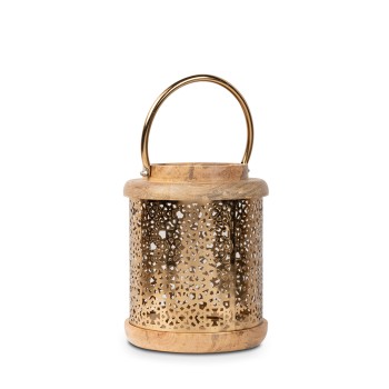 Farol Madera/metal Dorado 18x18x25cm