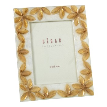 Portafotos Nácar 13x18cm Flores Relieve Tostado/natural Ext.19,5x24,5x1cm
