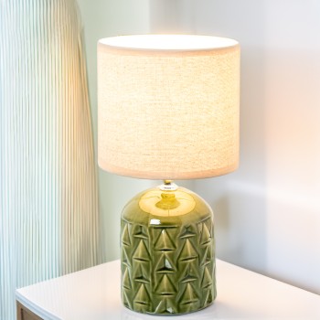 Green Ceramic Table Lamp Ø15x28cm Base:ø10,5x12,5cm 1xe14 Max.40w, Bulb Not Included