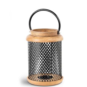 Lanterne Bougeoir Bois/métal Noir_ø16x24cm