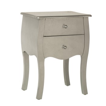 Mesa De Noche C/2 Cajones Madera Plata 45x36x62cm, Madera: Abeto+dm