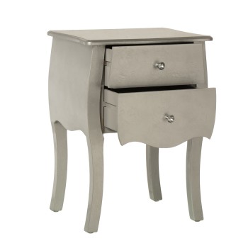 Mesa De Noche C/2 Cajones Madera Plata 45x36x62cm, Madera: Abeto+dm