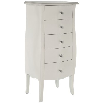 Shiny White Wooden Chest Of Drawers W/5 Drawers 48x36x100cm, Fir Wood+mdf