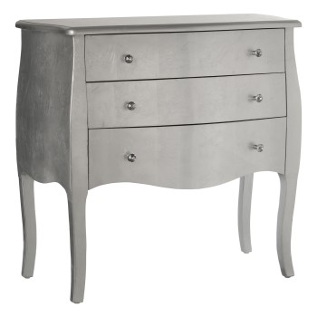 Silver Wooden Chest Of 3 Drawers- 85x40x80cm, Abeto+dm