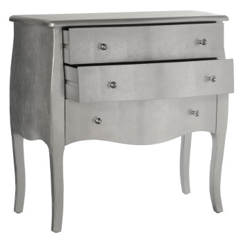 Silver Wooden Chest Of 3 Drawers- 85x40x80cm, Abeto+dm