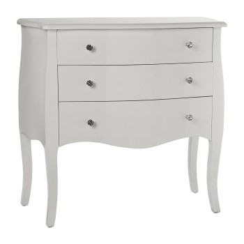 Cómoda Madera 3 Cajones Blanca 85x40x80cm, Abeto+dm