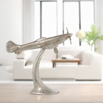 Aged Silver Resin With Base Figure - Airplane- 24x22x21cm