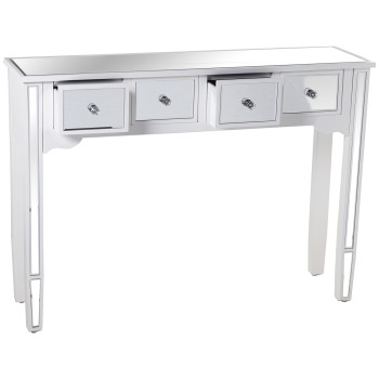Meuble D´entrée En Bois Et Miroir Avec 4 Tiroirs - Blanc- 110x30x80cm