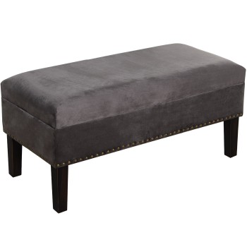 Banqueta Arcón Pie De Cama Madera/tela Gris 97x46x46cm, Alt.patas:21cm