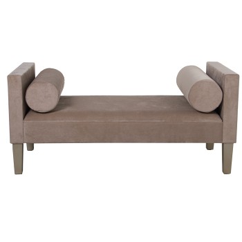 Banquette Bout De Lit En Bois Et Tissu Polyester - Crème- 97x46x46cm, Alt.patas:21cm