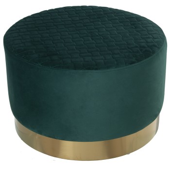 Puf Terciopelo Verde Oscuro C/banda Acero Dorado 8cm Ø55x35cm, Poliéster/dm+pino