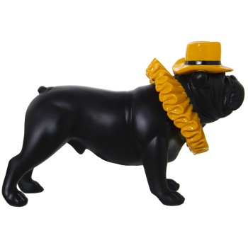 Figura Resina Perro Negro/amarillo C/sombrero Y Lechuguilla 29x11x19cm