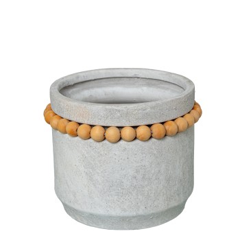 Grey Ceramic Flowerpot W/brown Wooden Balls Ø19x16cm