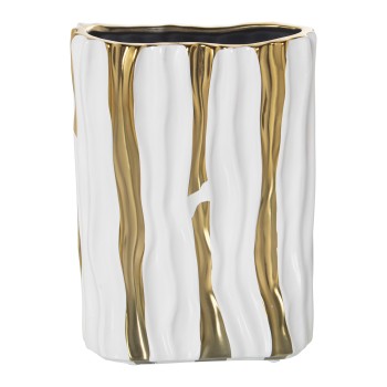 Vase En Céramique - Doré Et Blanc- 19x8x25cm