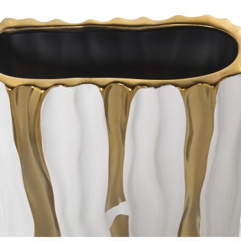 Vase En Céramique - Doré Et Blanc- 19x8x25cm