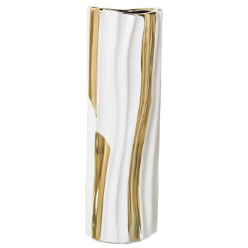 Golden And White Ceramic Vase- 13x12x36cm