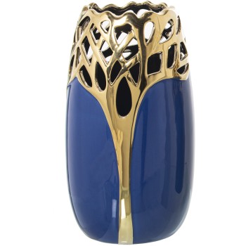 Blue And Golden Ceramic Vase- 16x16x29cm