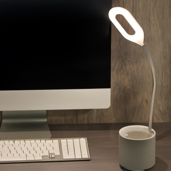 Lámpara Led Sobremesa Blanca C/pila Recargable Usb 10x10x41cm, Abs+silicona