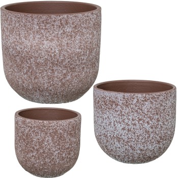 Set 3 Pots En Céramique Marron Ø20x18+ø24x22+ø29x27cm