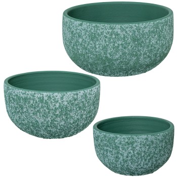 Set 3 Maceteros Cerámica Verde ø20x11,5+ø25x13,5+ø29x14,5cm