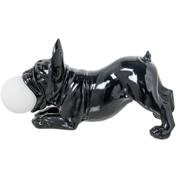 Lampe À Poser Résine Chien Noir Brillant, Ampoule Led 1xg9 Incluse