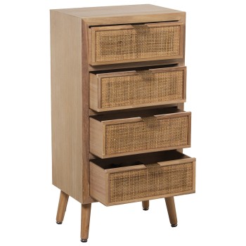 Meuble Siphonier En Bois Avec 5 Tiroirs En Rotin - Naturel - Pin+dm- 45x30x89cm, Alt. Patas:16cm