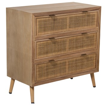 Natural Rattan Wooden Chest Of 3 Drawers - Pine+dm- 80x40x80cm, Alt. Patas:16cm