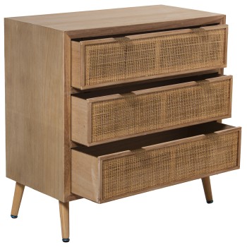 Natural Rattan Wooden Chest Of 3 Drawers - Pine+dm- 80x40x80cm, Alt. Patas:16cm