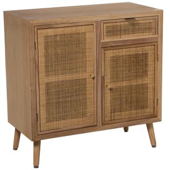 Natural Rattan 2 Doors And Drawer Console Cabinet- 80x40x81cm, Alt. Patas:16cm